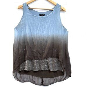H Trend Sleeveless Ombre Silk Sequin Detail Top Blouse